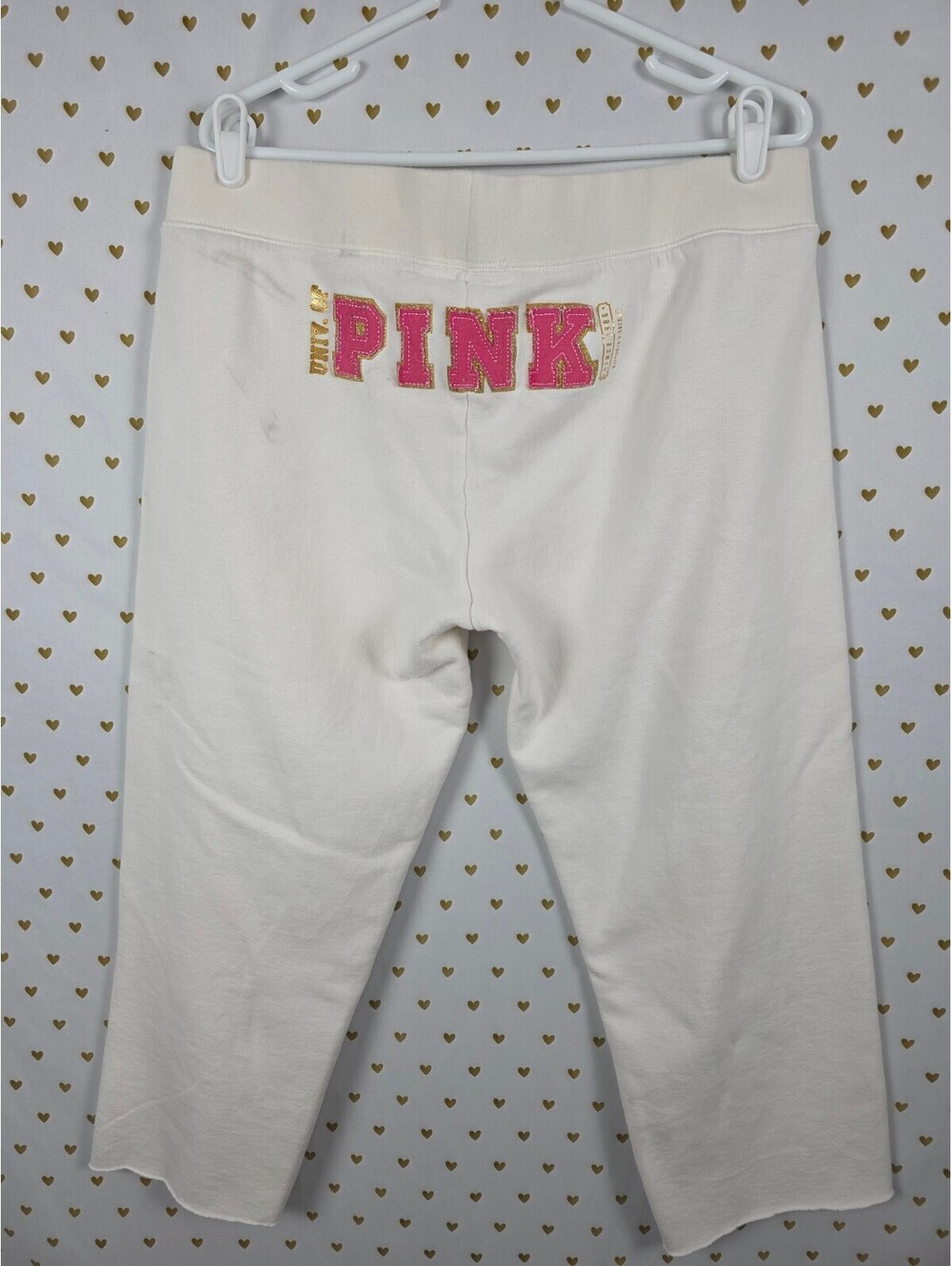 Victorias Secret PINK Vintage Capri White Sweats Logo Butt LARGE